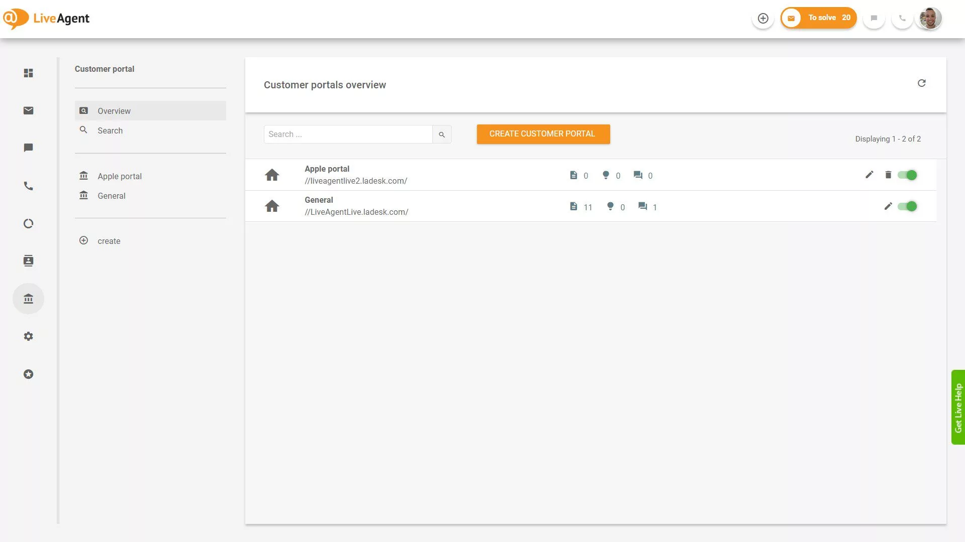 Prehľad lístkov LiveAgent v aplikácii