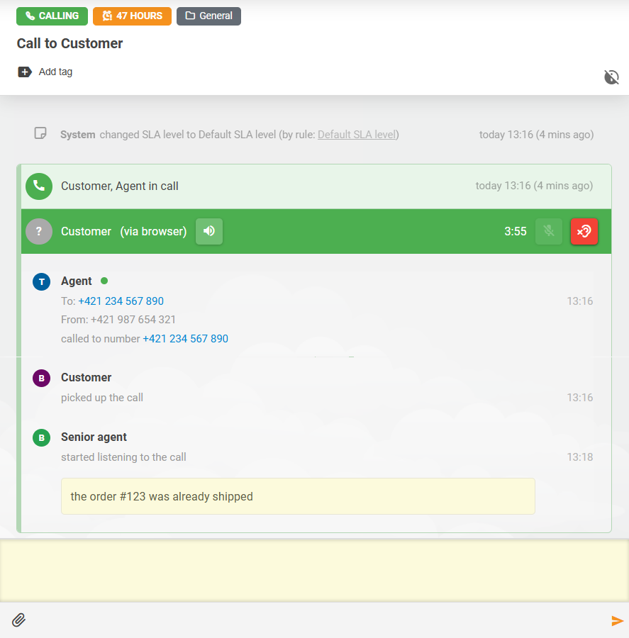 Funkcia LiveAgent Call Listening s interakciou poznámok medzi agentmi