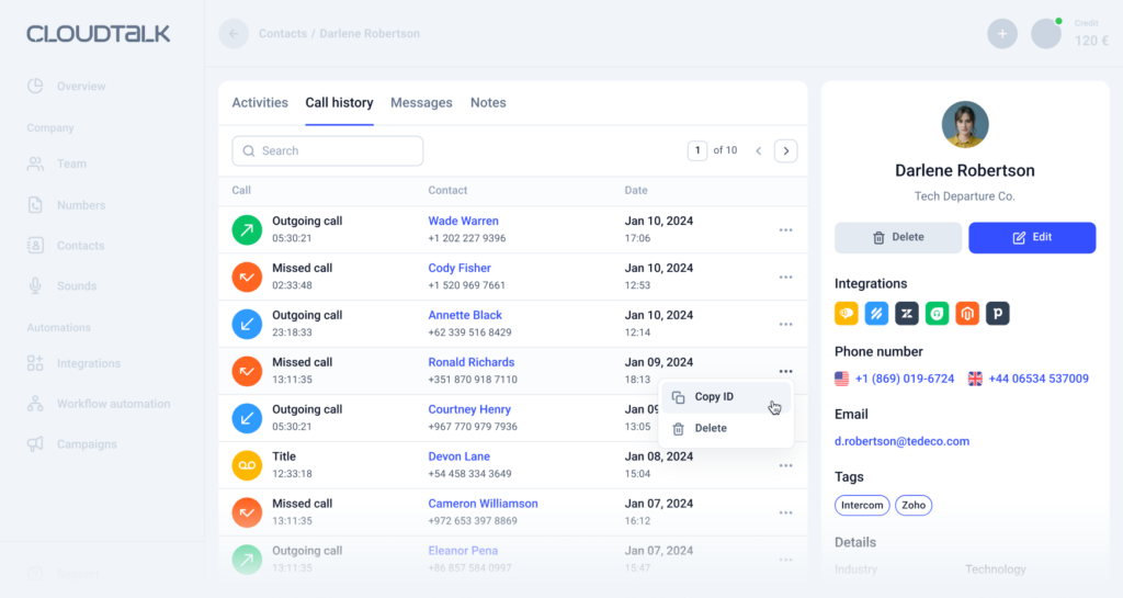 Používateľské rozhranie CloudTalk