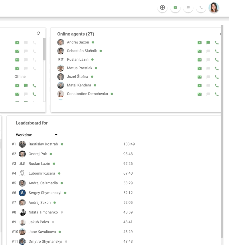 Funkcia interného chatu na pracovisku v LiveAgent - príklad