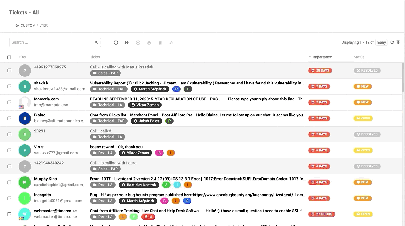 Prehľad univerzálnej doručenej pošty LiveAgent