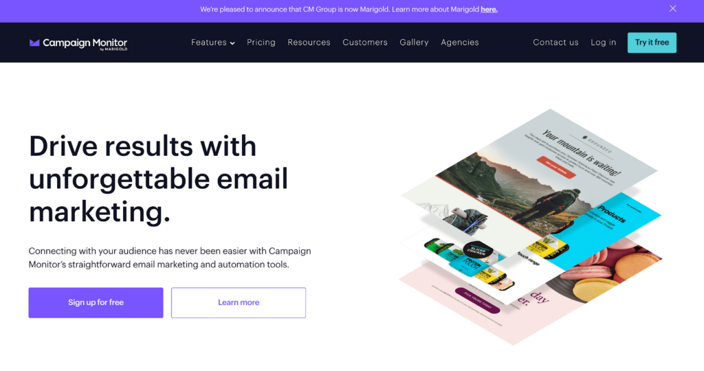 Domovská stránka Campaign Monitor, efektívny systém na správu a marketing e-mailov