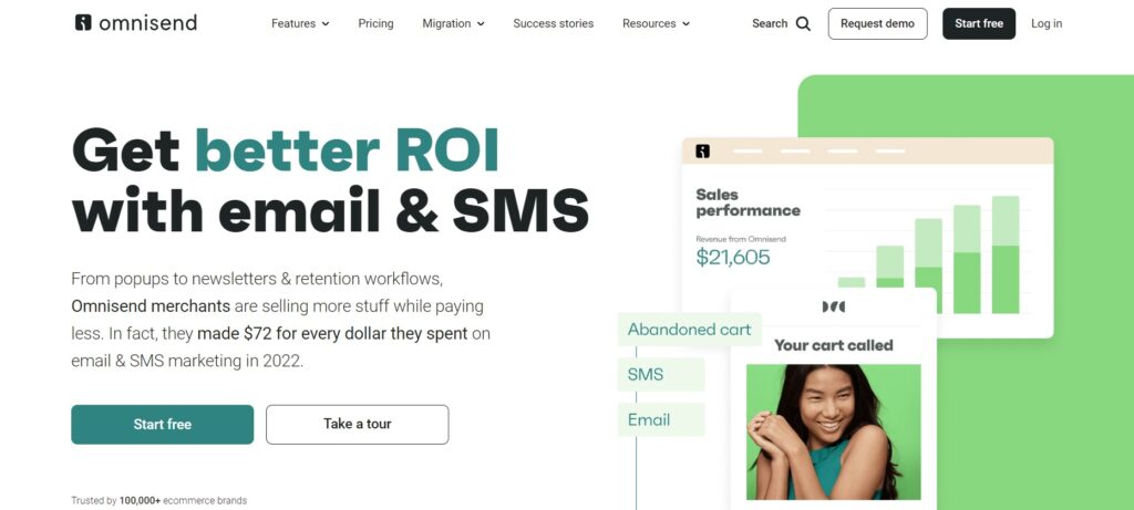 Domovská stránka Omnisend, platforma na e-mailovú propagáciu e-commerce