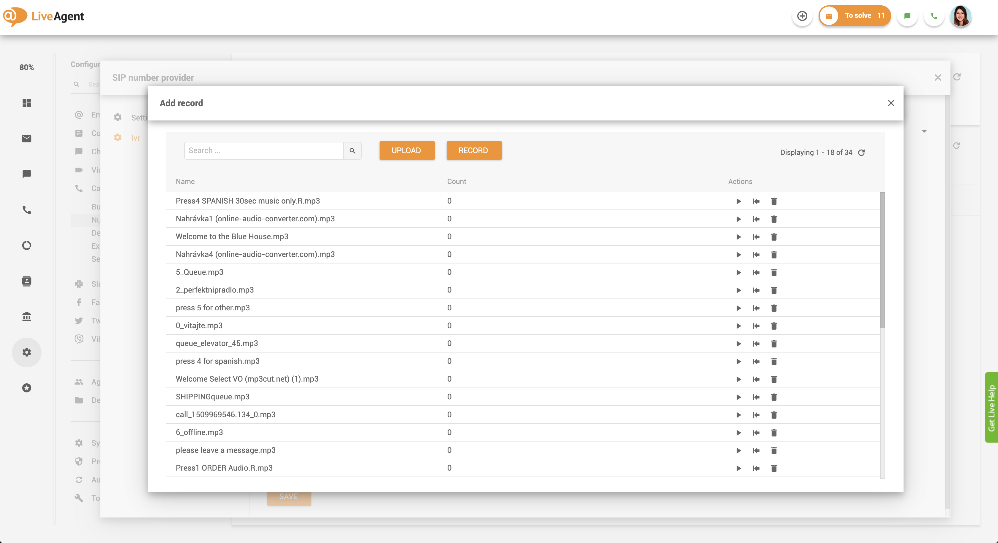 Nastavenie spätného hovoru - správy IVR v LiveAgent