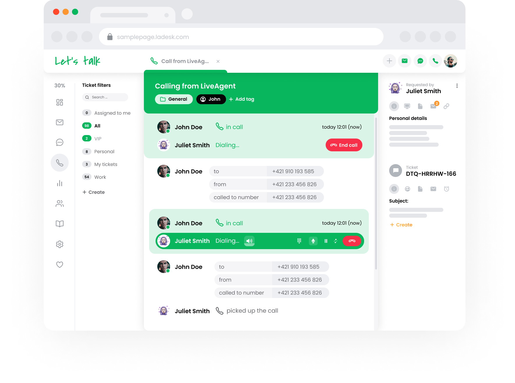 Odchádzajúce call centre v LiveAgent