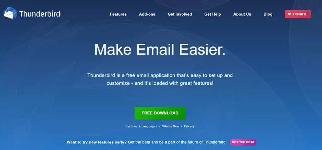 Thunderbird homepage