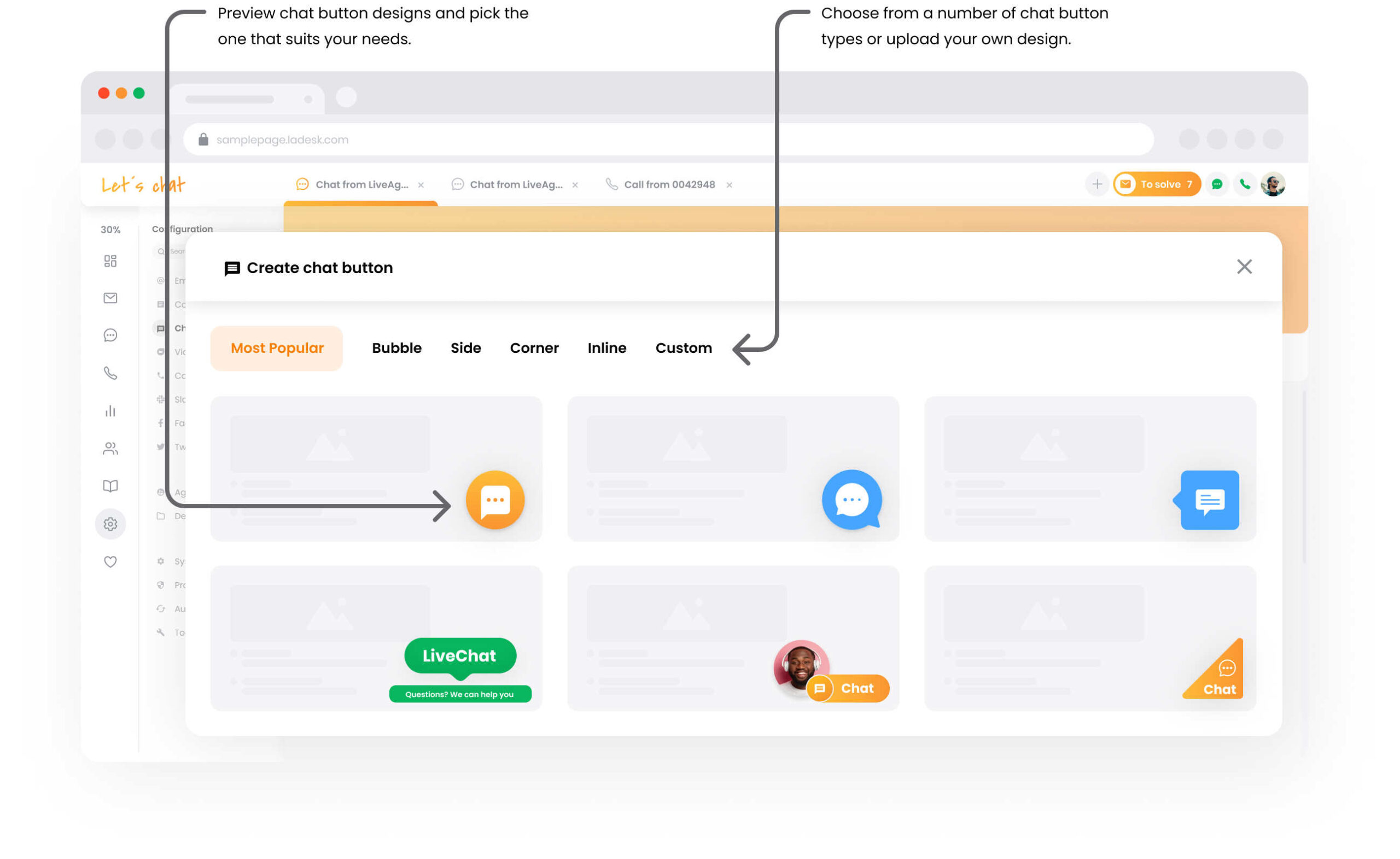 Galéria tlačidiel chatu LiveAgent