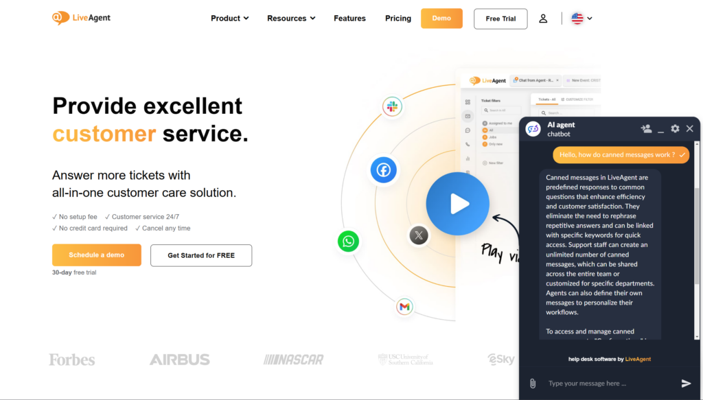 LiveAgent's chatbot conversation preview