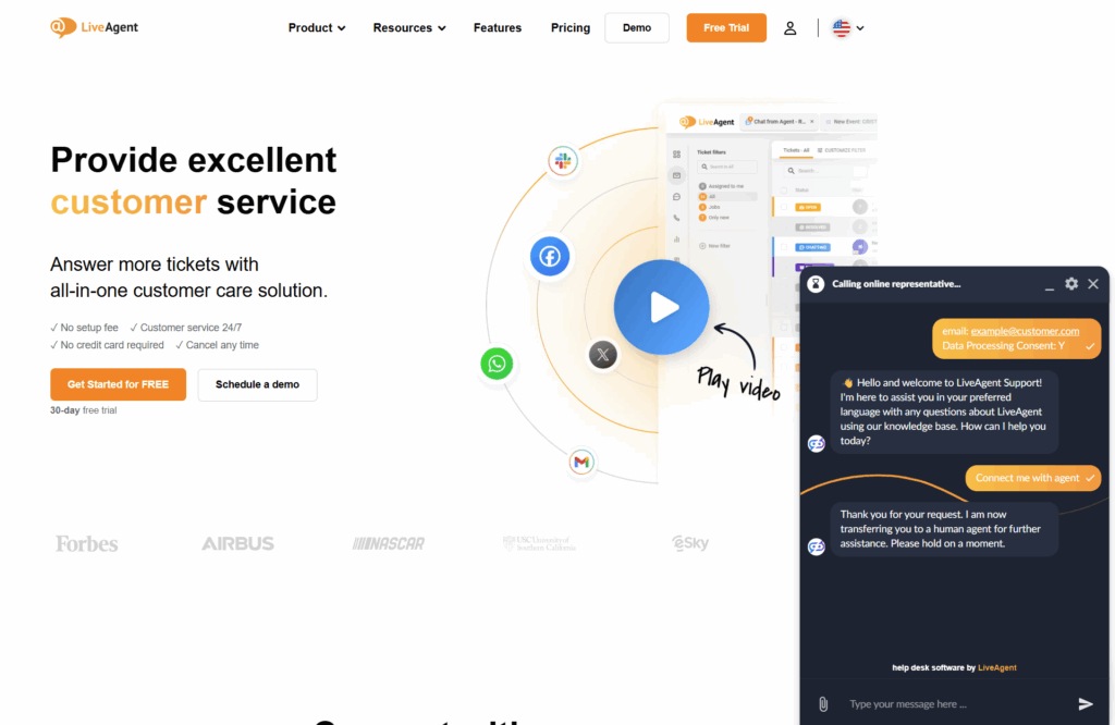 Konverzácia AI chatbota LiveAgent s botom na webovej stránke LiveAgent