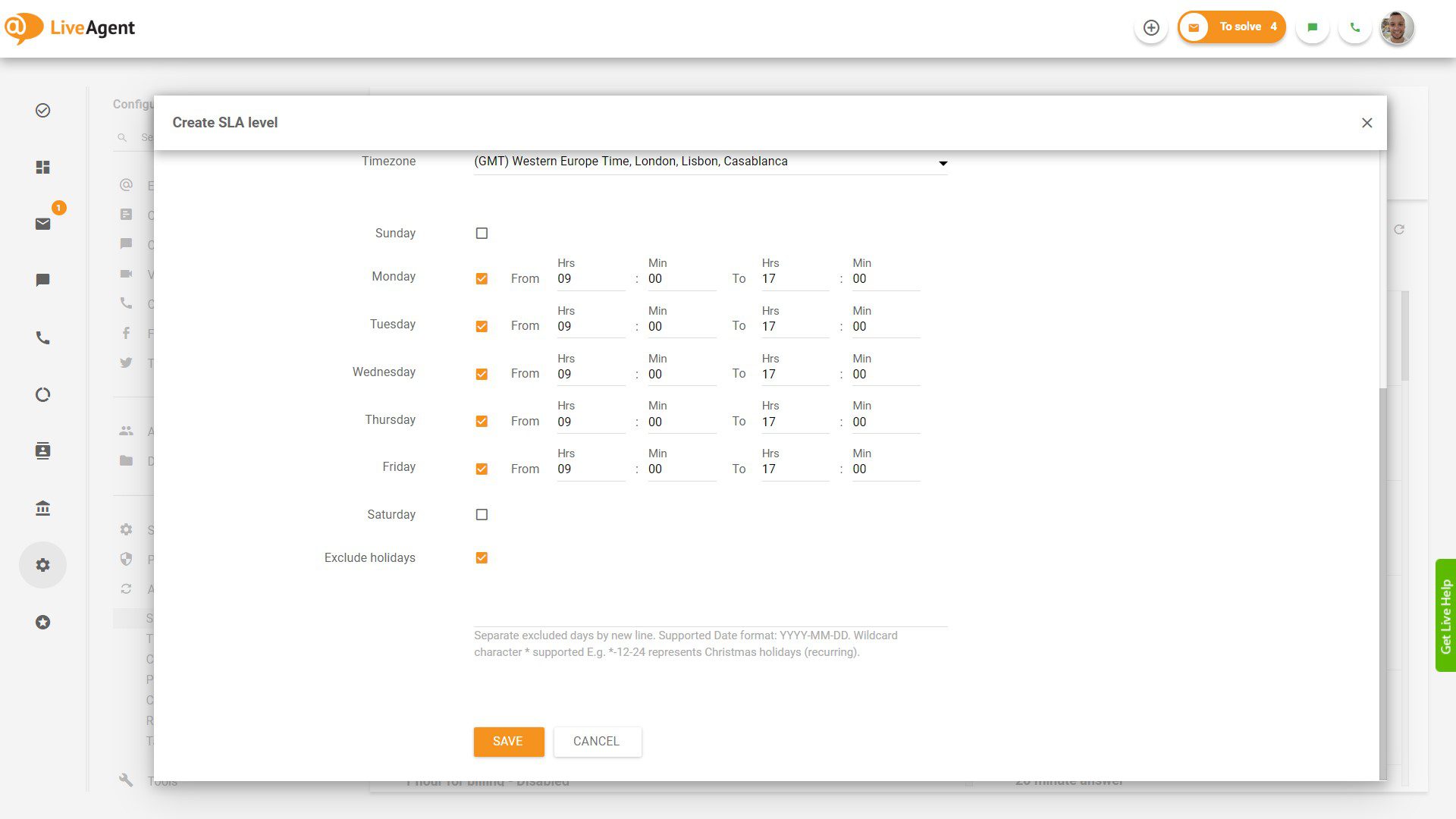 Nastavenie pracovnej doby v LiveAgent