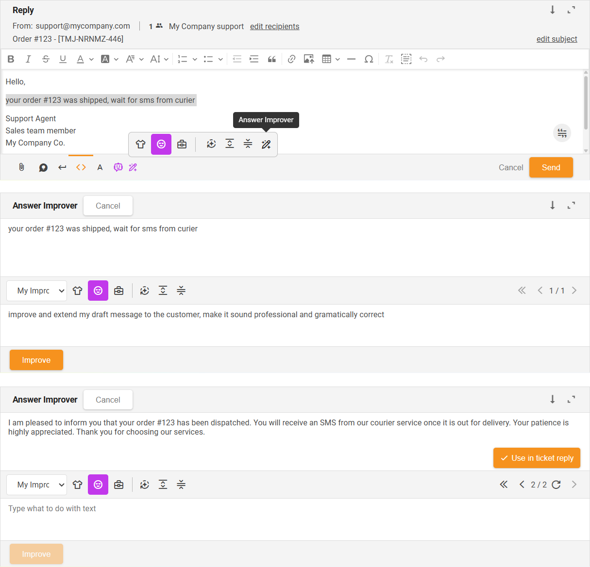 Funkcia zlepšovateľa odpovedí (vlastné pokyny) zdokonaľujúca správu