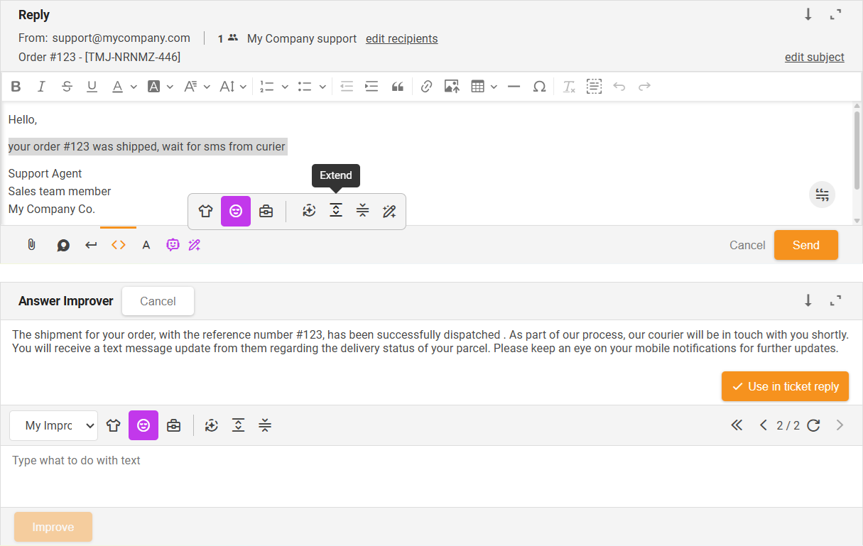Rozšíriť funkciu AI zlepšovateľa odpovedí - prehľad rozhrania