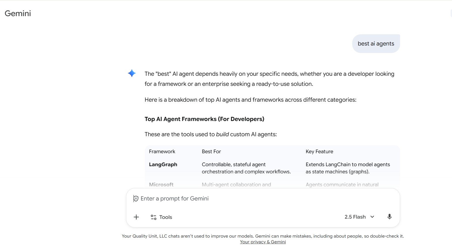 Okno rozhrania Google Gemini AI chatbota