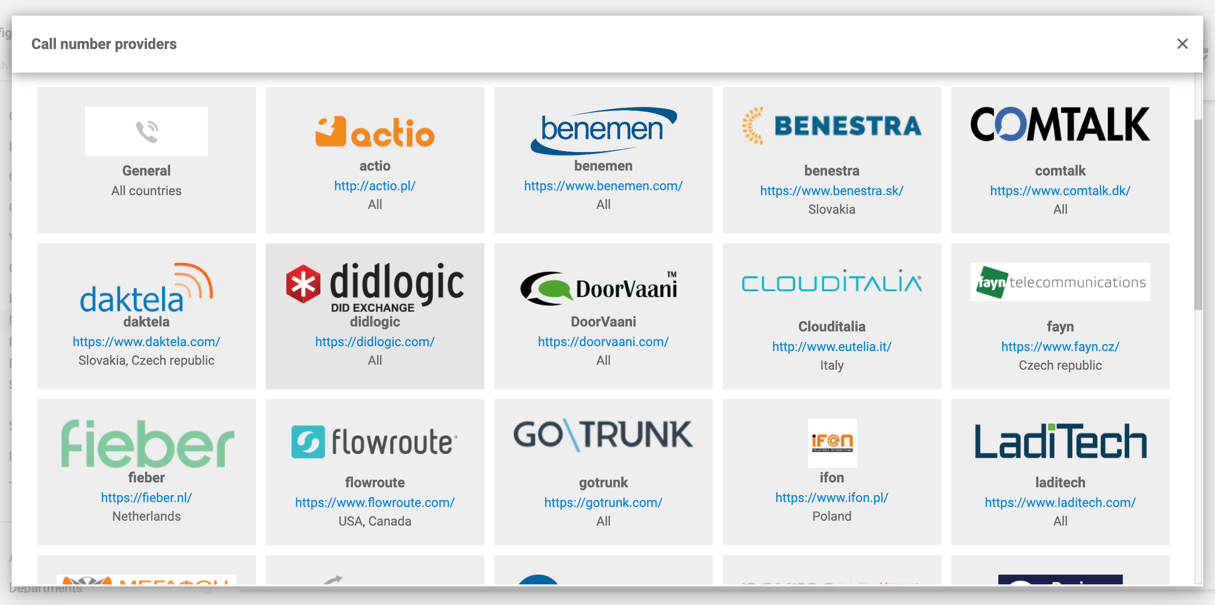 Integrácie VoIP partnerov LiveAgent