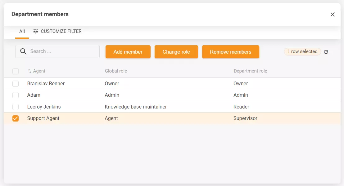 Snímka obrazovky nastavení oddelenia s viacerými možnosťami konfigurácie