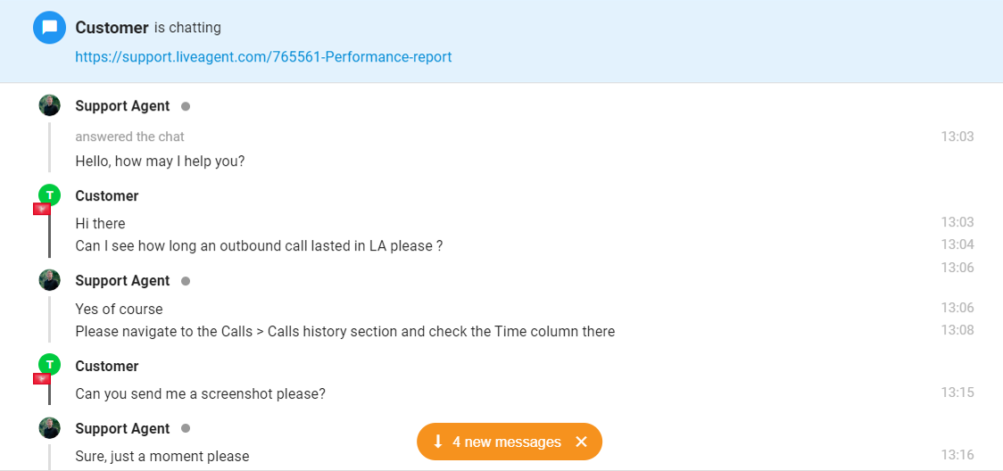 Snímka obrazovky chatu s notifikáciou neprečítaných správ