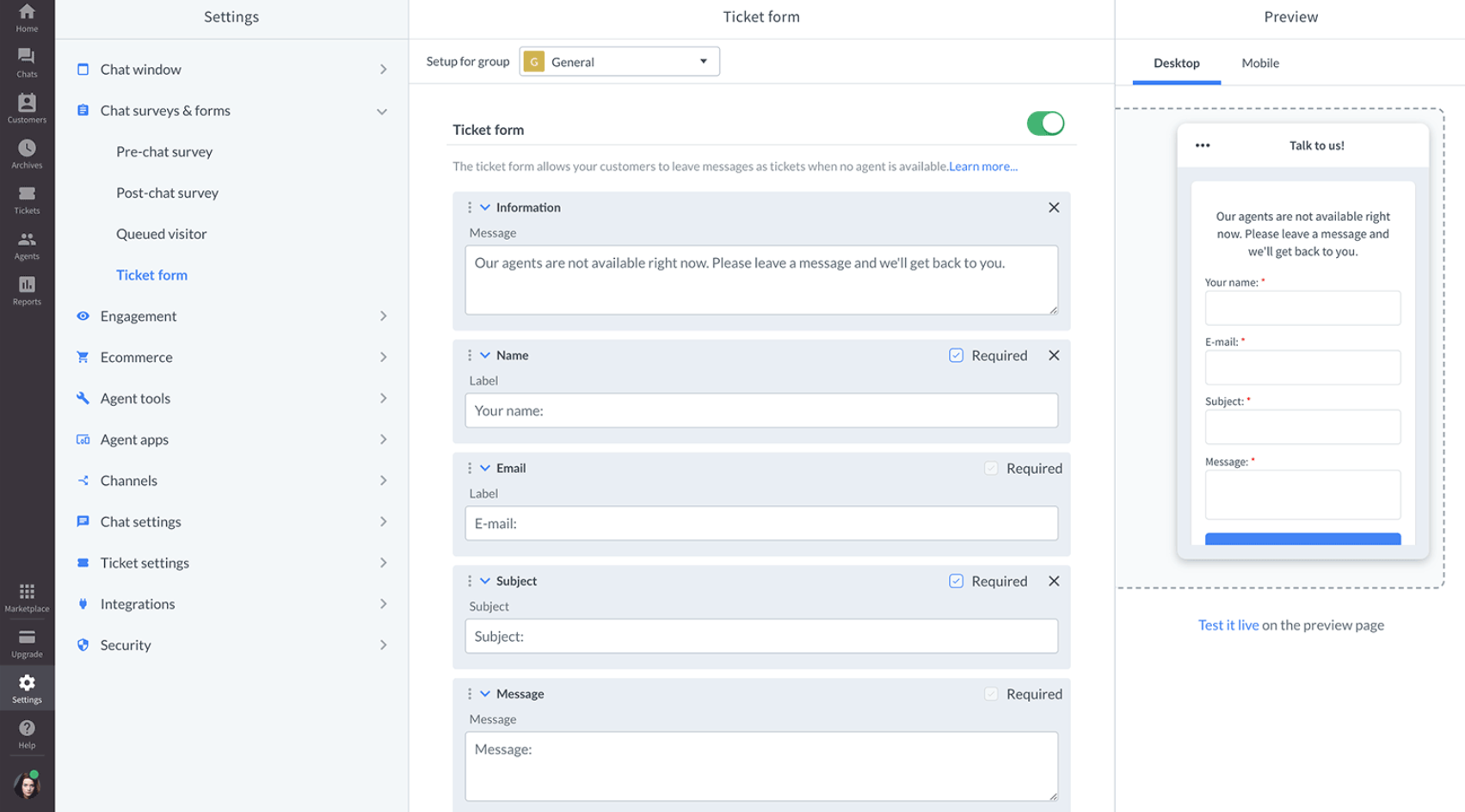 Správa omnichannel LiveChat