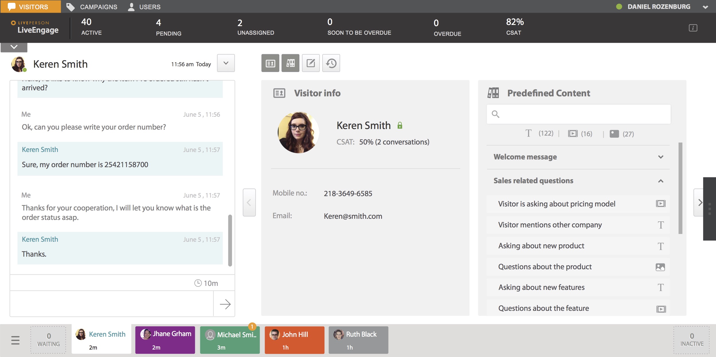 Prebiehajúce okno chatu LivePerson