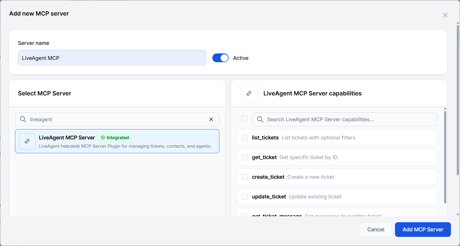 Nový server MCP LiveAgent bol pridaný do FlowHunt