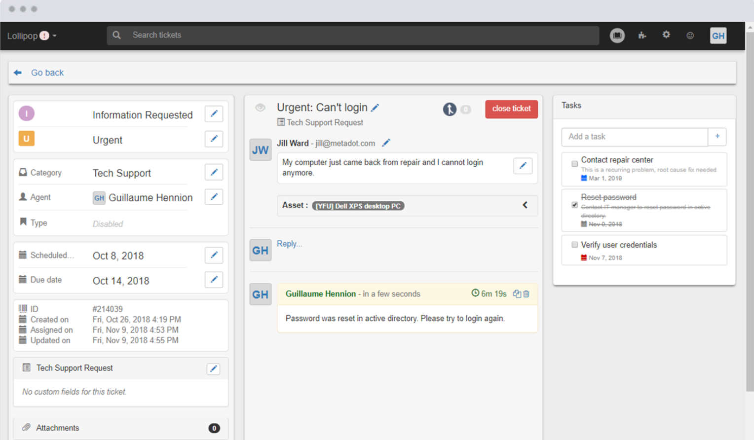 Úlohy tiketov Mojo IT Helpdesk