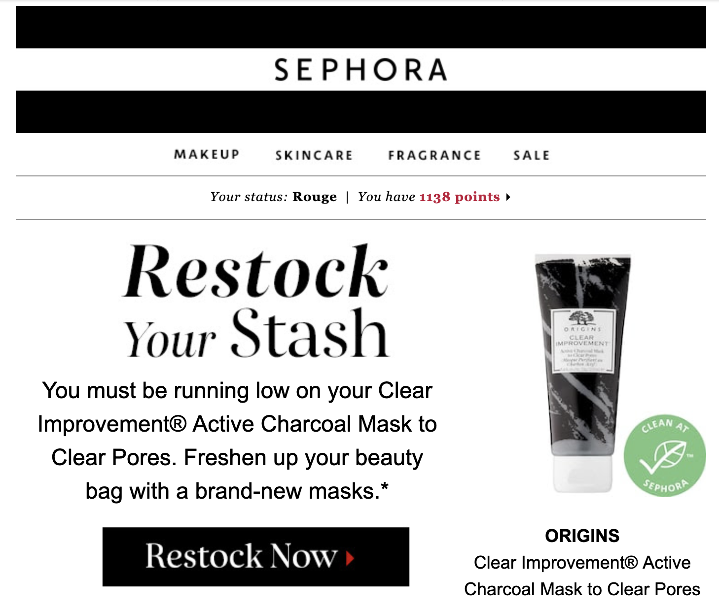 Sephora šablóna e-mailu na doplnenie