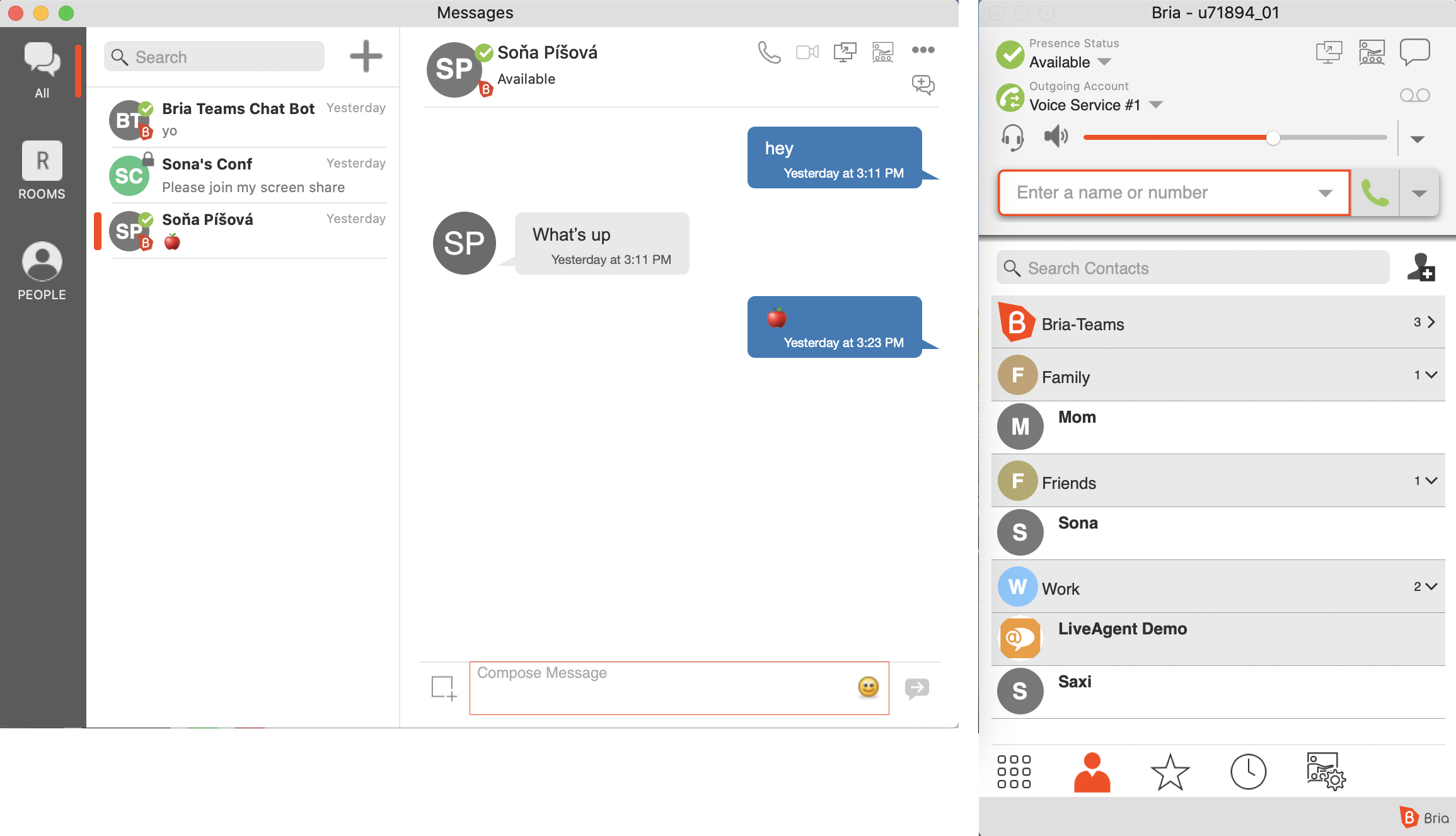 Tímové správy Bria softphone