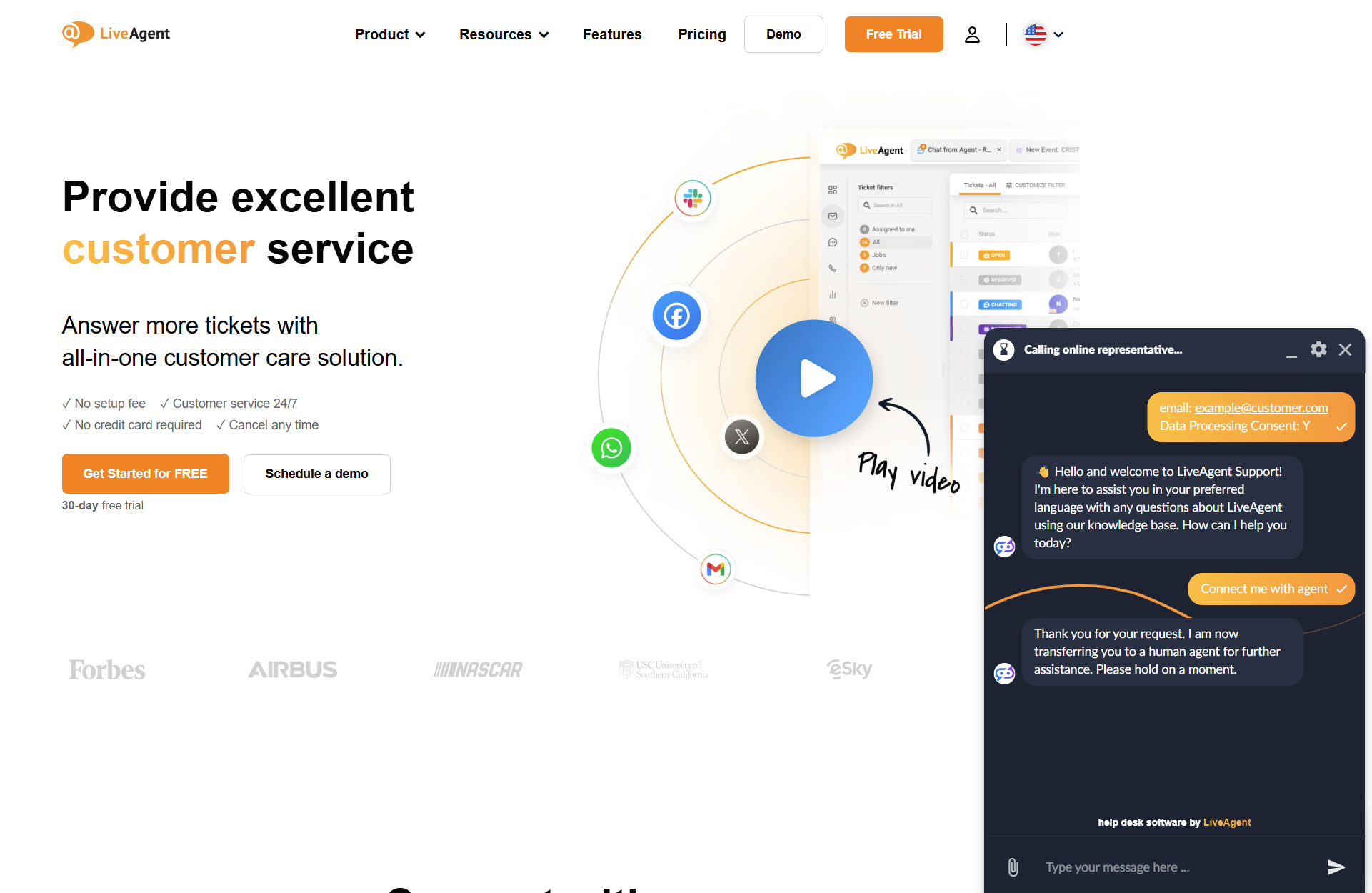 Konverzácia AI chatbota LiveAgent s botom na webovej stránke LiveAgent