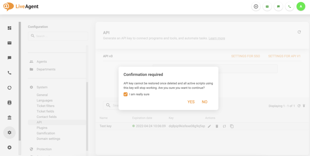 Potvrdenie odstránenia API v3 so zaškrtávacím poľom