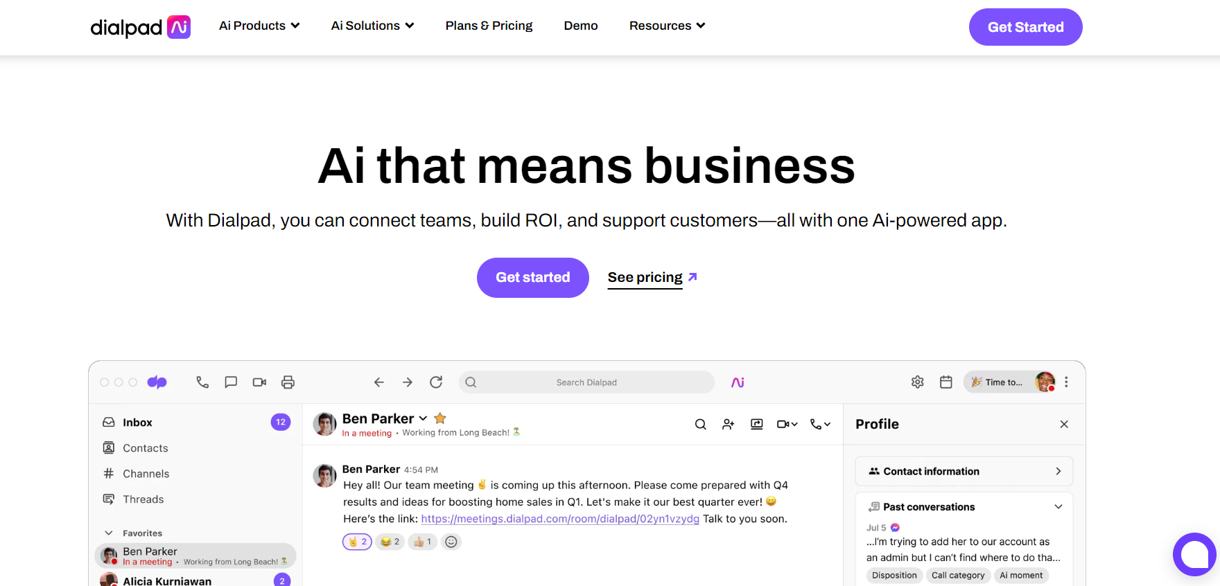 Domovská stránka software call center Dialpad