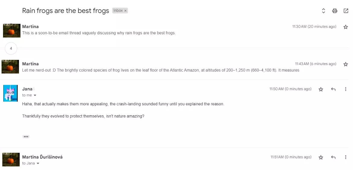 Emailové vlákno pozostávajúce z viacerých správ diskutujúcich o rovnakej téme.