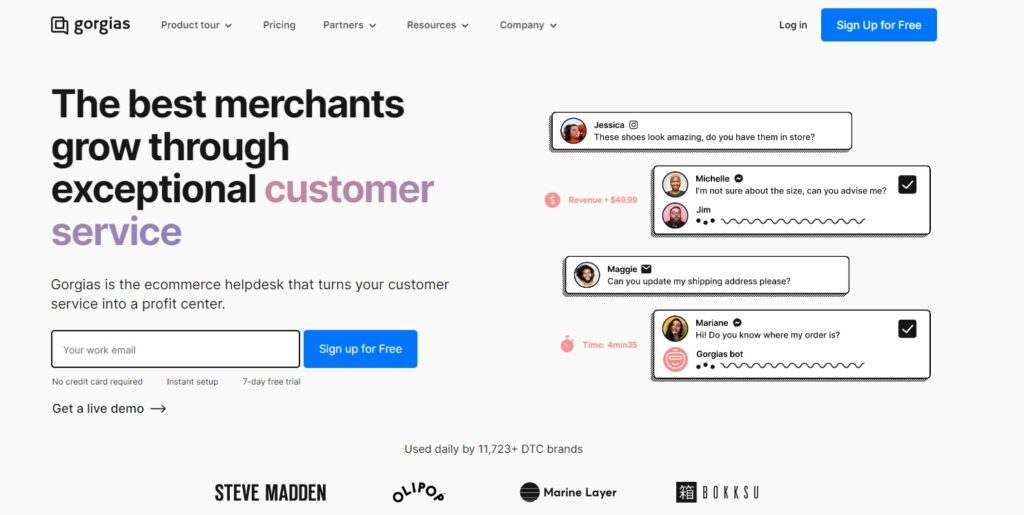 Domovská stránka Gorgias - software na live chat zameraný na zisk e-commerce