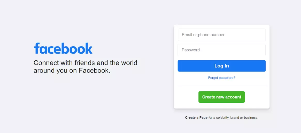 Domovská stránka Facebook