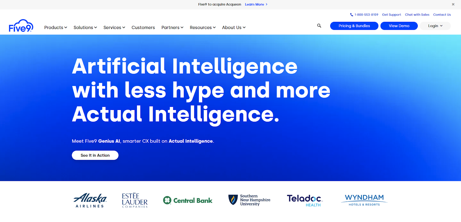 Domovská stránka software call center Five9