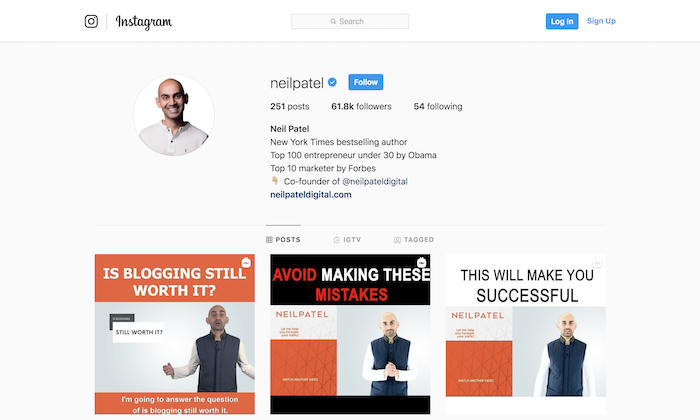Neil Patel zdieľa odbornosť v digitálnom marketingu na Instagrame