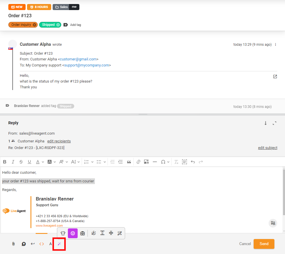 Snímka obrazovky tlačidla AI Answer Assistant v zobrazení chatu