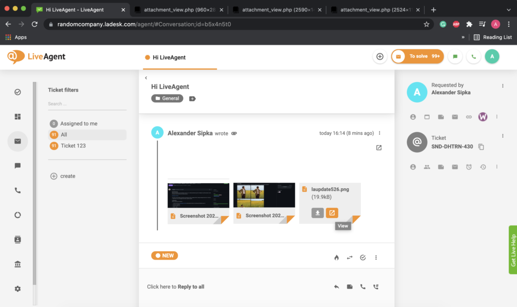 Prílohy vo webovom prehliadači otvorené v niekoľkých kartách