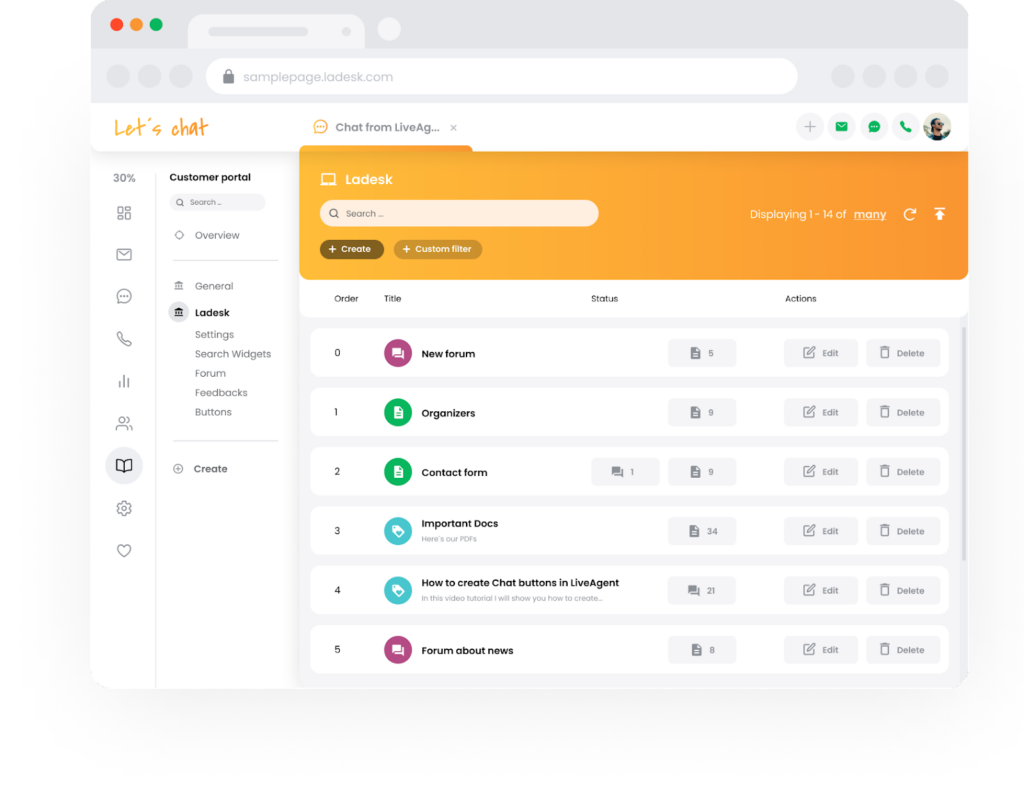 Portál vedomostnej základne LiveAgent