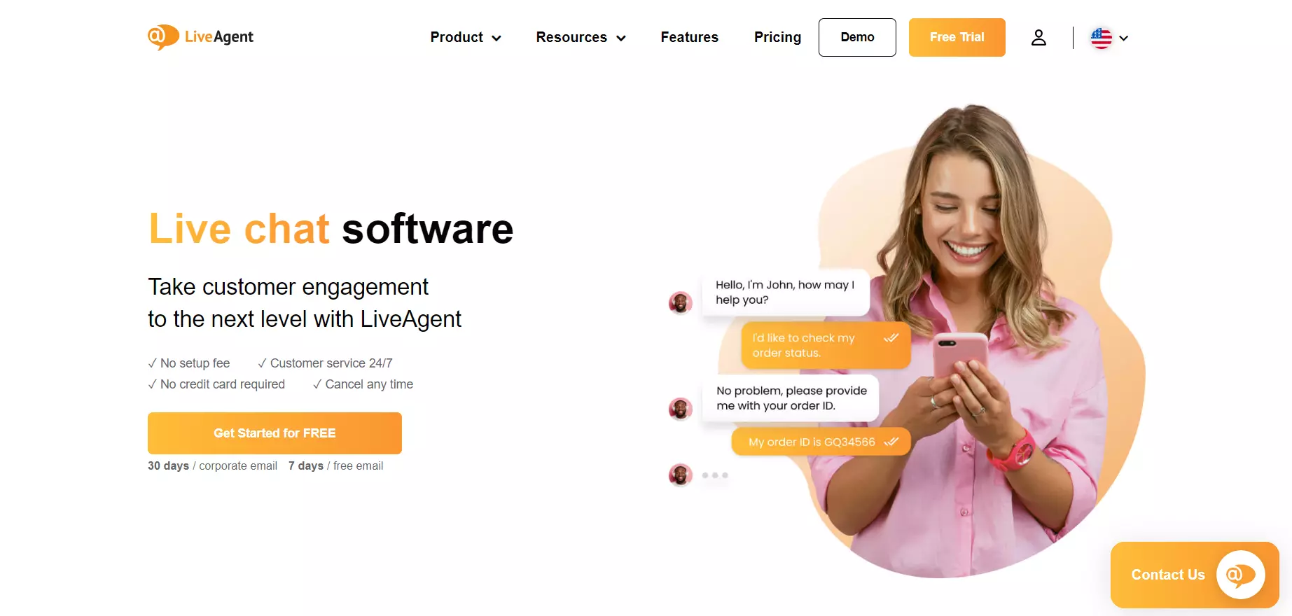 Snímka domovskej stránky LiveAgent, softvér live chat na skutočné spojenia
