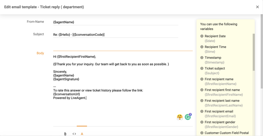 Nový editor šablón v LiveAgent 5.26