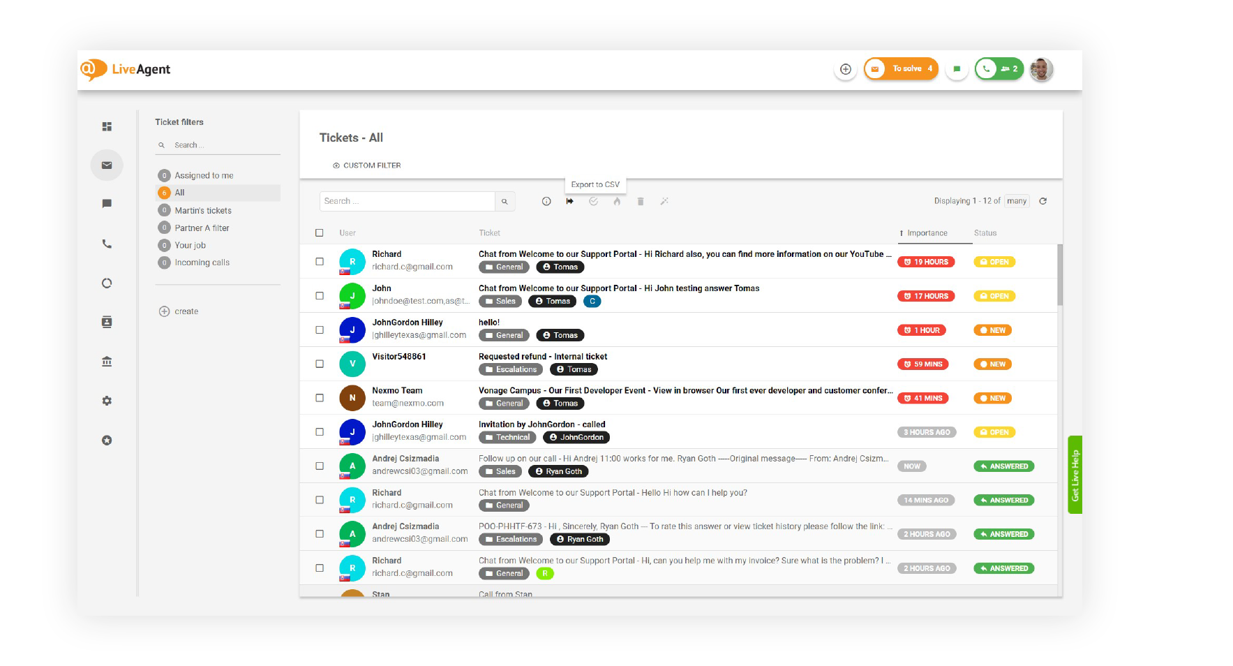 Univerzálna schránka LiveAgent s tiketmi z e-mailu, chatu a telefónu v jednom fronte