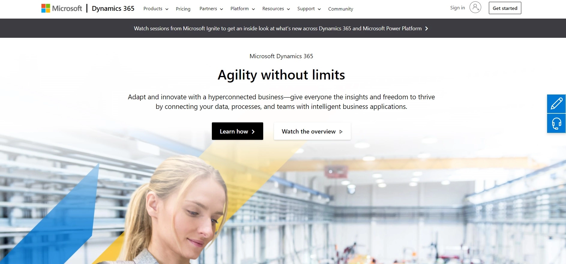 Domovská stránka Microsoft Dynamics 365