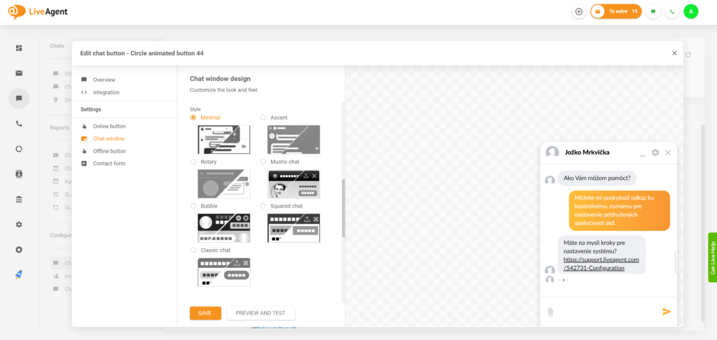 Nový dizajn okna živého chatu LiveAgent