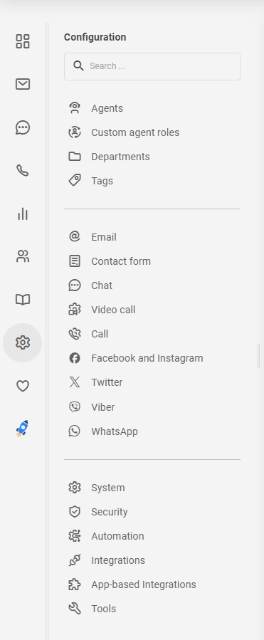 Zoznam ikon v ponuke LiveAgent