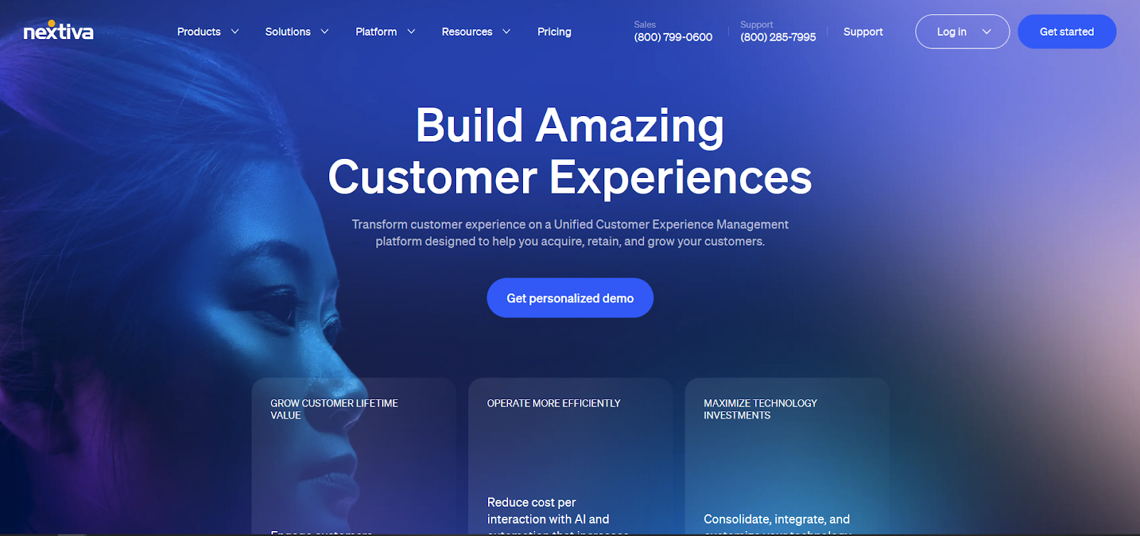 Domovská stránka software call center Nextiva