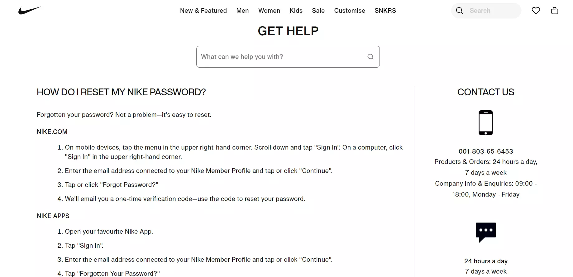 Pohodlné kontaktné informácie Nike