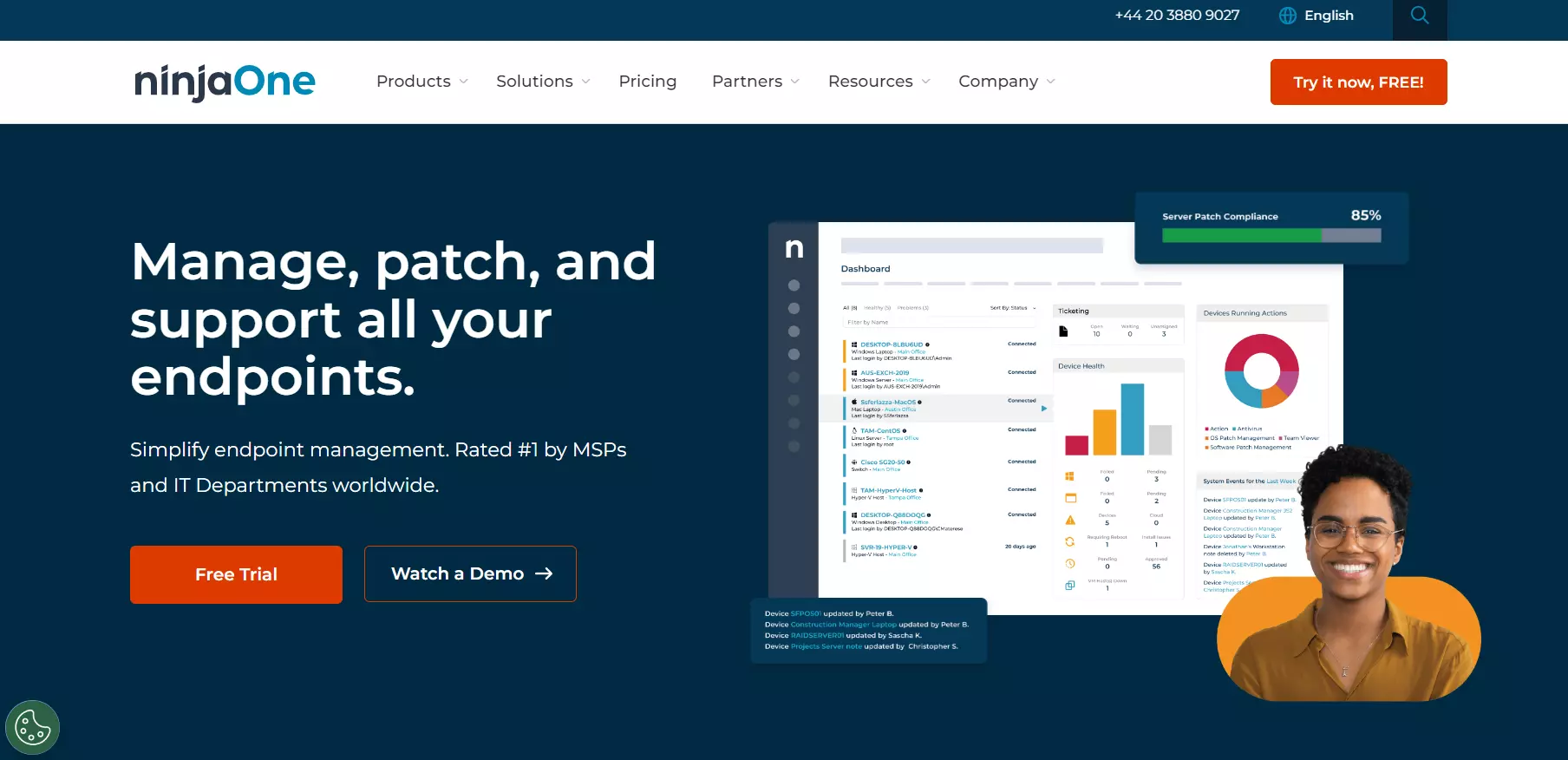 Domovská stránka NinjaOne - komplexná platforma na správu IT