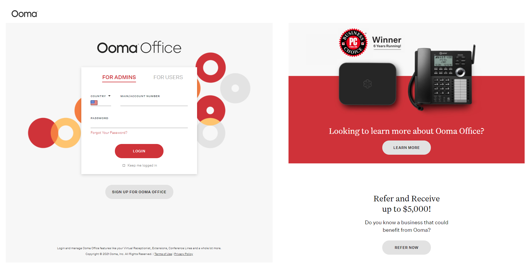 Ooma Office poskytovateľ website