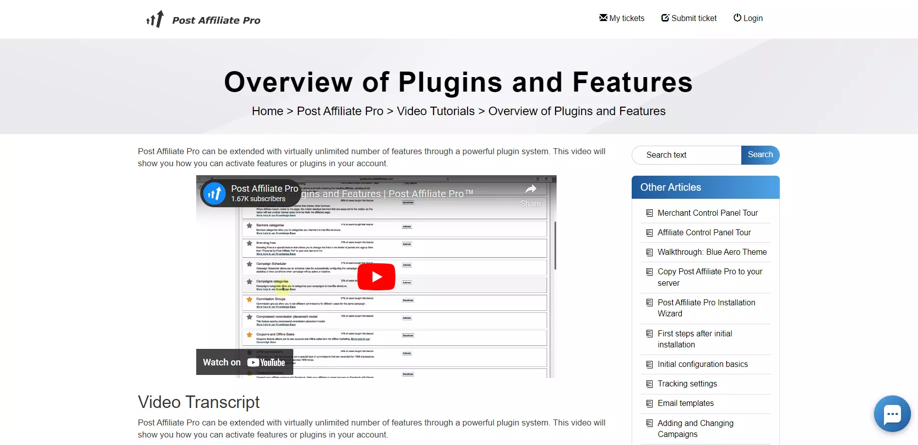 Video tutoriál Post Affiliate Pro
