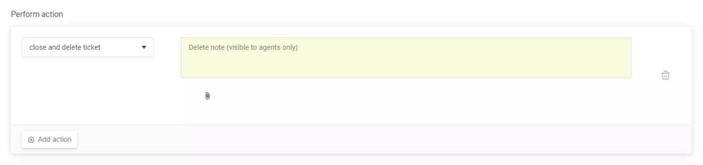 Automatické nastavenie pravidla zobrazujúce akciu 'zatvoriť a vymazať lístok' v LiveAgent