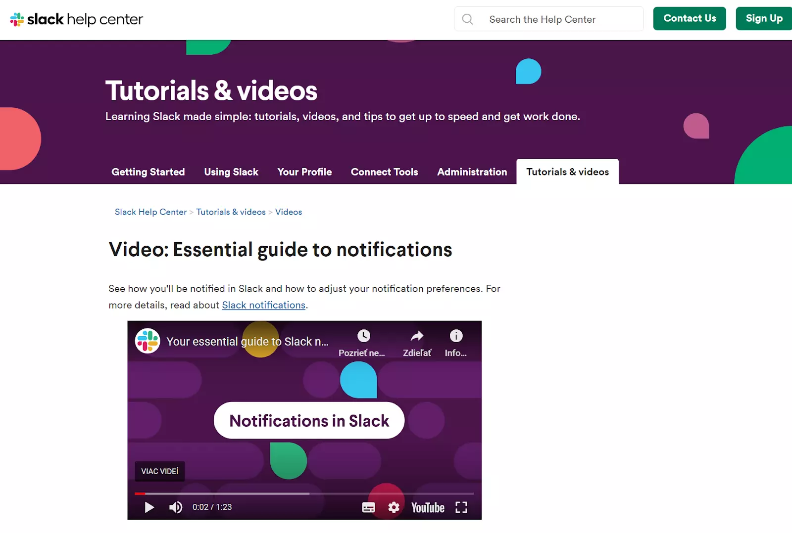 Príklad videa v databáze vedomostí Slack